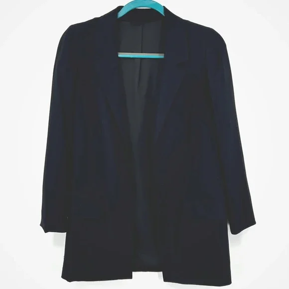 AllSaints Womens Aleida Blazer 0 Black Open Front Longline Minimalist Workwear - Picture 1 of 9